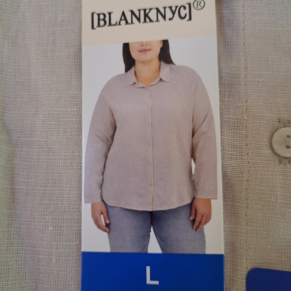 [BLANKNYC] Button Down Shirt Women L Tan NWT Linen Blend Relaxed 1529-238